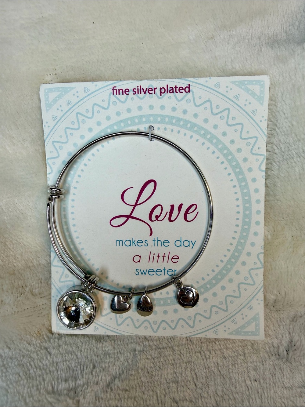 Fine Silver-Plated Heart Charm Bangle Bracelet - Silver